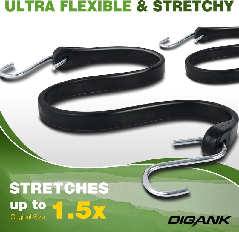 Digank Bungee Cords with Hooks (10 Pack) Heavy Duty Outdoor Rubber Tarp Straps in 10", 15", 21", 31" Sizes, Crimped S Hooks for Cargo, Bikes, Camping Gear, Luggage - Max Stretch 1.5X, Load 180 lbs - Image 2